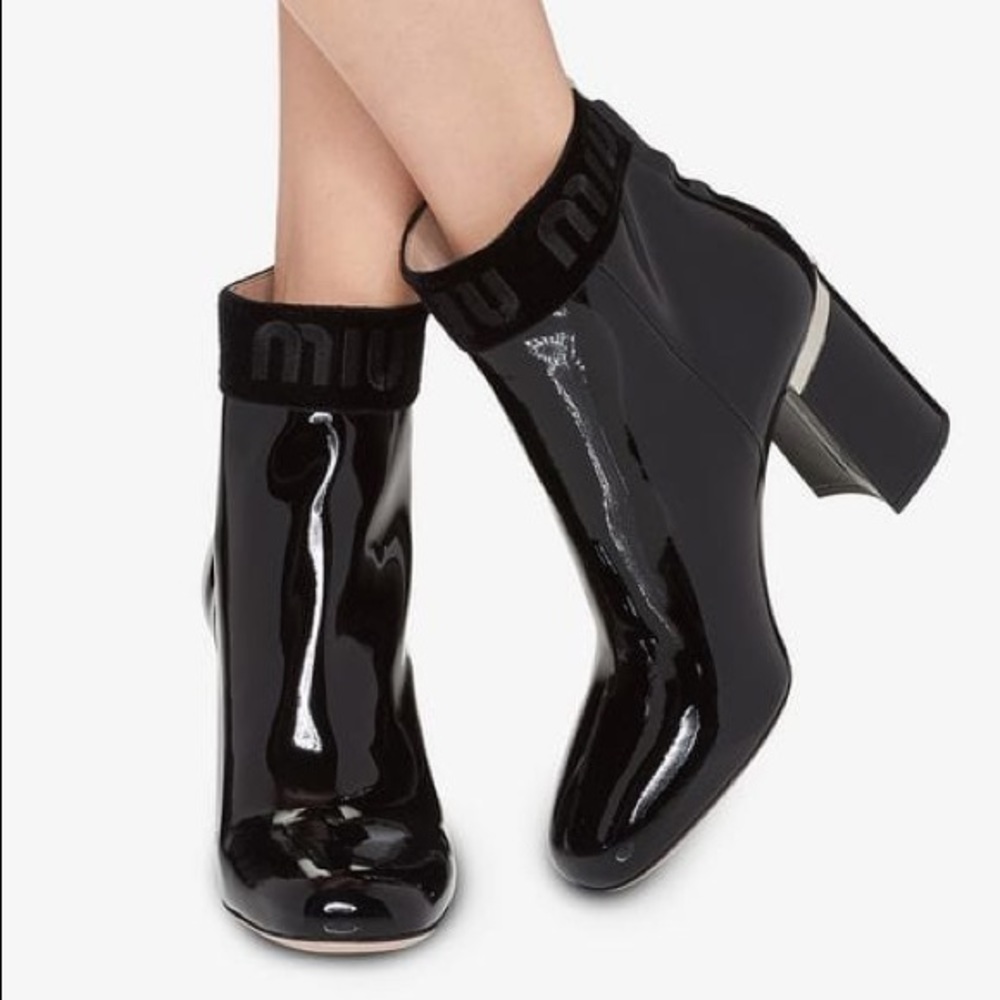 Miu Miu Black Varnished Logo Boots